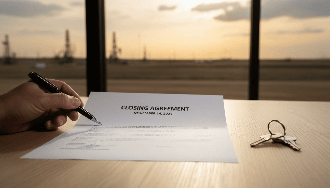 Hand signing a closing document for land sale